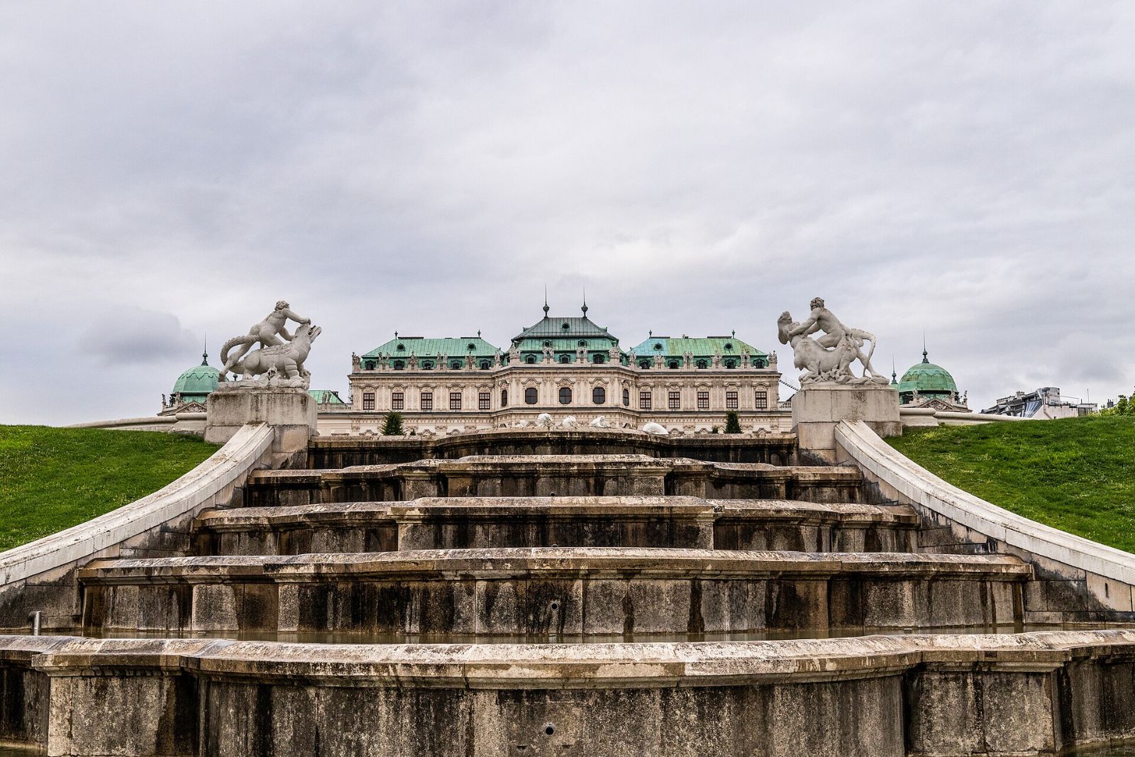 Upper Belvedere Palace in Vienna with cascade fountains in the foreground
